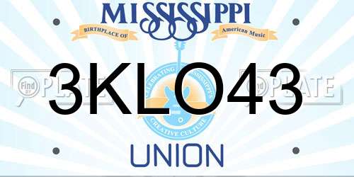 3KLO43 Mississippi License Plate