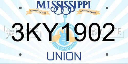 3KY1902 Mississippi License Plate