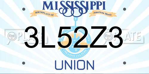 3L52Z3 Mississippi License Plate