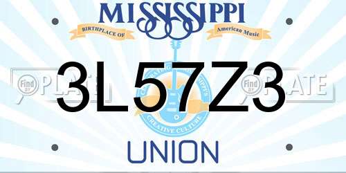 3L57Z3 Mississippi License Plate