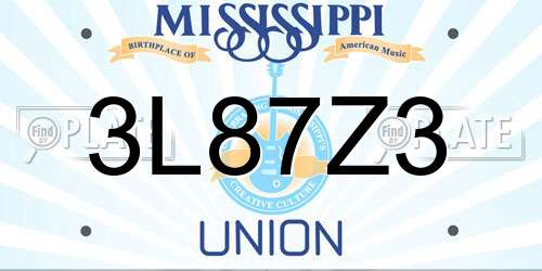 3L87Z3 Mississippi License Plate