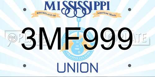 3MF999 Mississippi License Plate