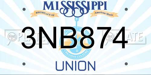 3NB874 Mississippi License Plate