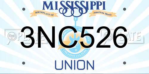 3NC526 Mississippi License Plate