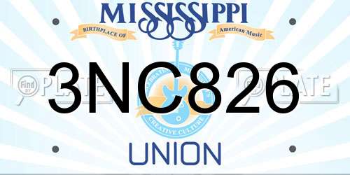 3NC826 Mississippi License Plate