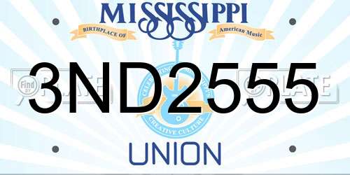 3ND2555 Mississippi License Plate