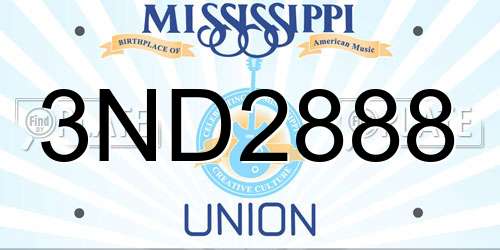 3ND2888 Mississippi License Plate