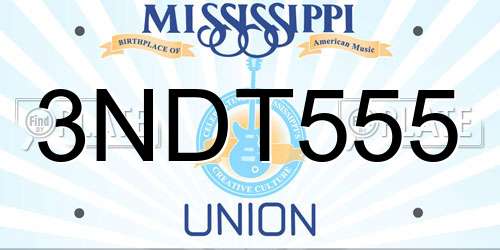 3NDT555 Mississippi License Plate