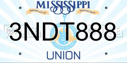 3NDT888 Mississippi License Plate