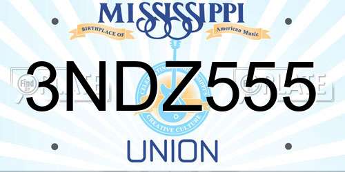 3NDZ555 Mississippi License Plate