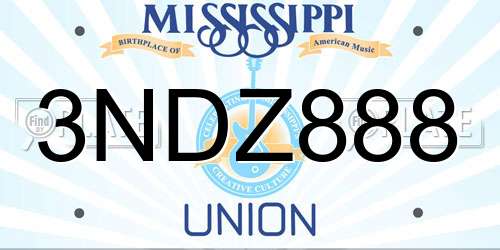 3NDZ888 Mississippi License Plate