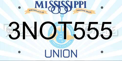 3NOT555 Mississippi License Plate