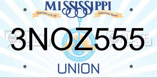 3NOZ555 Mississippi License Plate