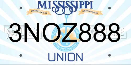 3NOZ888 Mississippi License Plate