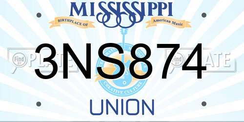 3NS874 Mississippi License Plate