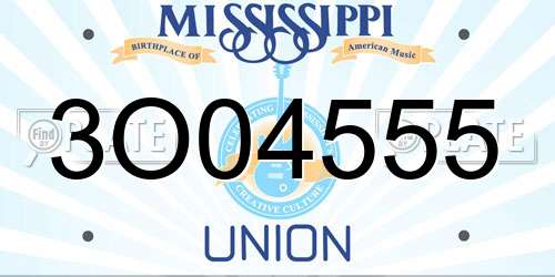 3O04555 Mississippi License Plate