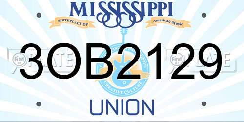 3OB2129 Mississippi License Plate