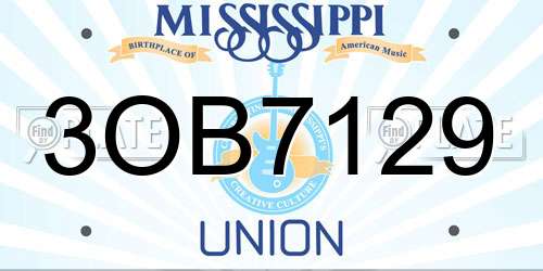 3OB7129 Mississippi License Plate