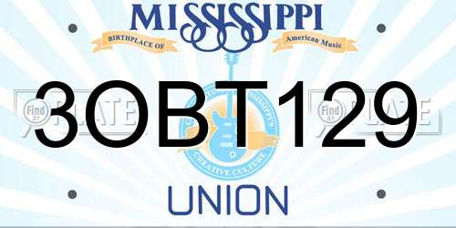 3OBT129 Mississippi License Plate