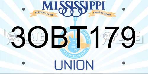3OBT179 Mississippi License Plate