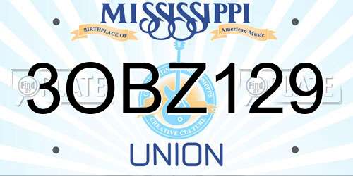 3OBZ129 Mississippi License Plate