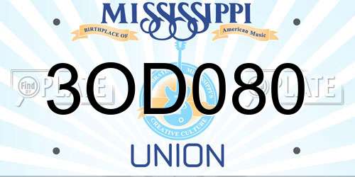 3OD080 Mississippi License Plate