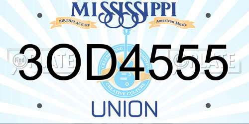 3OD4555 Mississippi License Plate