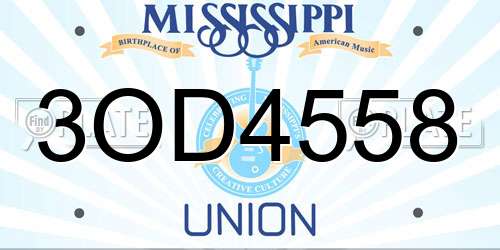 3OD4558 Mississippi License Plate