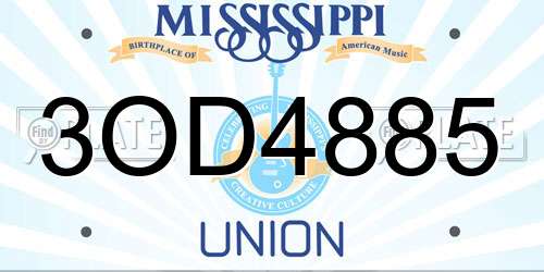 3OD4885 Mississippi License Plate