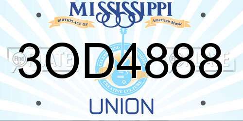3OD4888 Mississippi License Plate