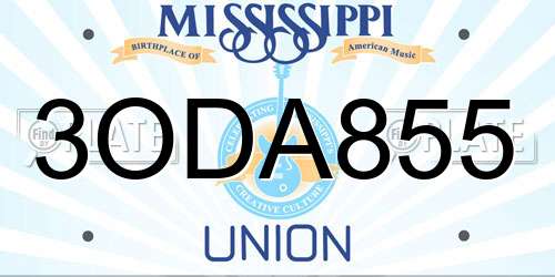 3ODA855 Mississippi License Plate