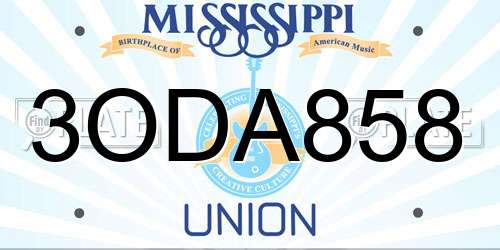 3ODA858 Mississippi License Plate