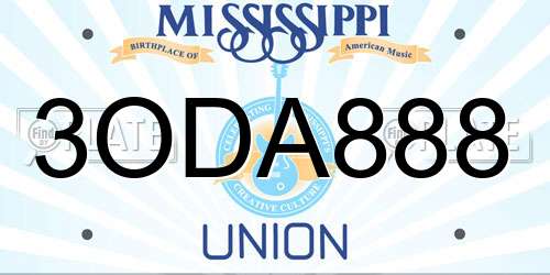 3ODA888 Mississippi License Plate
