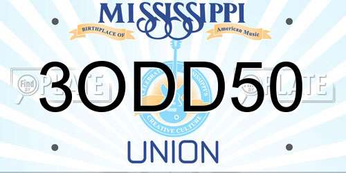 3ODD50 Mississippi License Plate