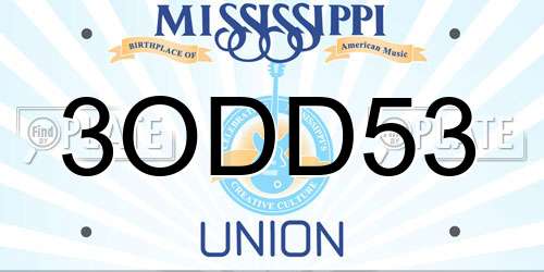 3ODD53 Mississippi License Plate