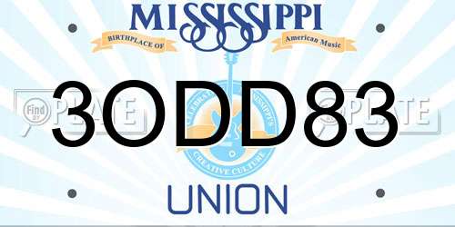3ODD83 Mississippi License Plate