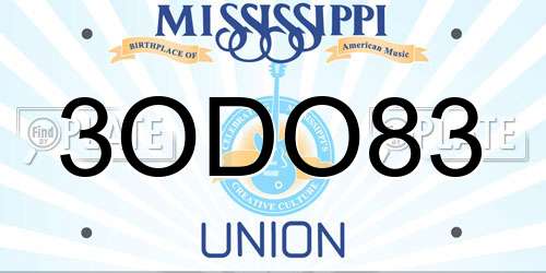 3ODO83 Mississippi License Plate