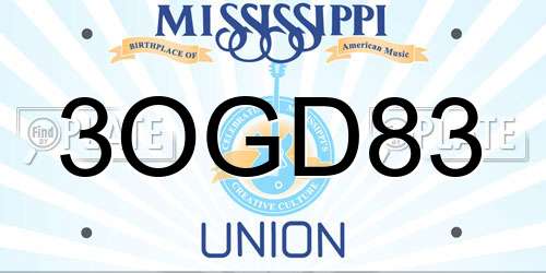 3OGD83 Mississippi License Plate