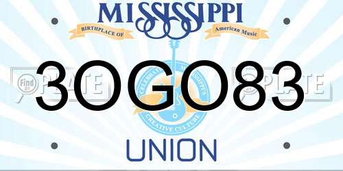 3OGO83 Mississippi License Plate
