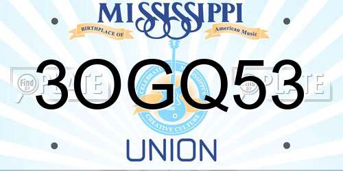 3OGQ53 Mississippi License Plate