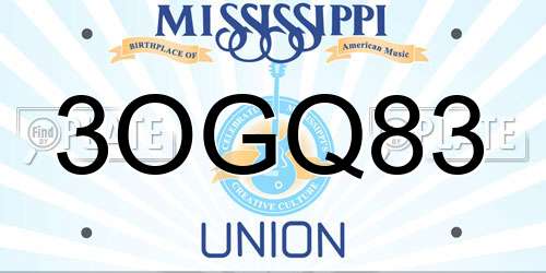 3OGQ83 Mississippi License Plate