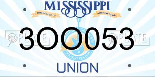 3OO053 Mississippi License Plate