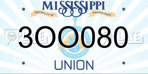3OO080 Mississippi License Plate
