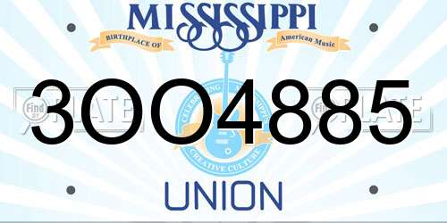 3OO4885 Mississippi License Plate