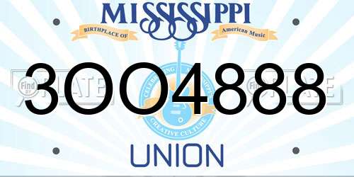 3OO4888 Mississippi License Plate