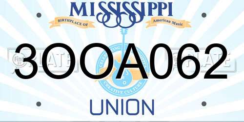 3OOA062 Mississippi License Plate