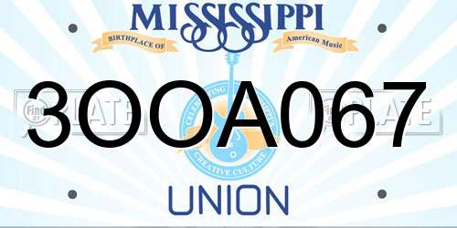 3OOA067 Mississippi License Plate