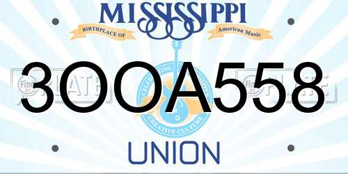 3OOA558 Mississippi License Plate