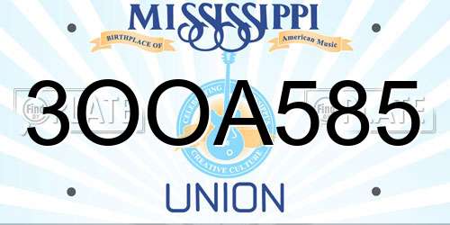 3OOA585 Mississippi License Plate
