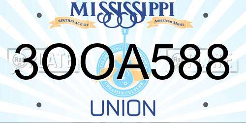 3OOA588 Mississippi License Plate